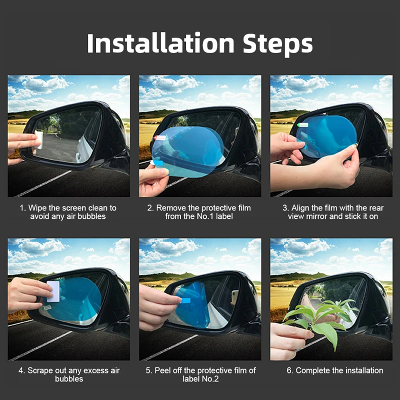 Автомобильная непромокаемая прозрачная пленка для зеркала заднего вида 2 шт.