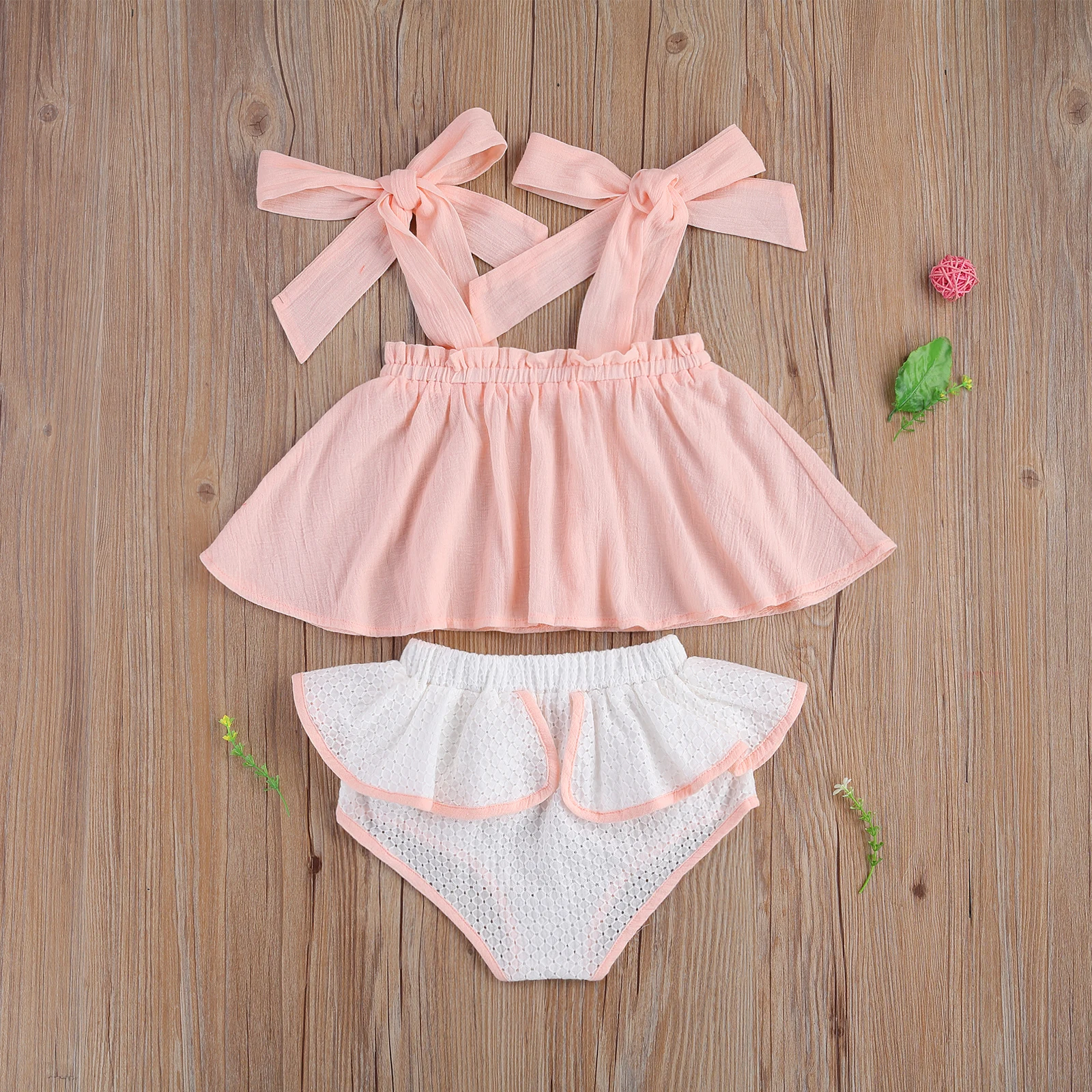 

Pudcoco 0-24M Toddler Baby Girl Summer 2Pcs Set Pink Double Ruffled Sleeveless Short Camisole Top+White Ruffled Shorts Infant