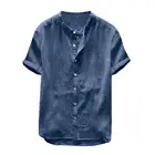 Рубашка мужская с пуговицами, Повседневная пляжная Свободная блуза из хлопка и льна, однотонная с короткими рукавами, 3 цвета, s, лето 2021