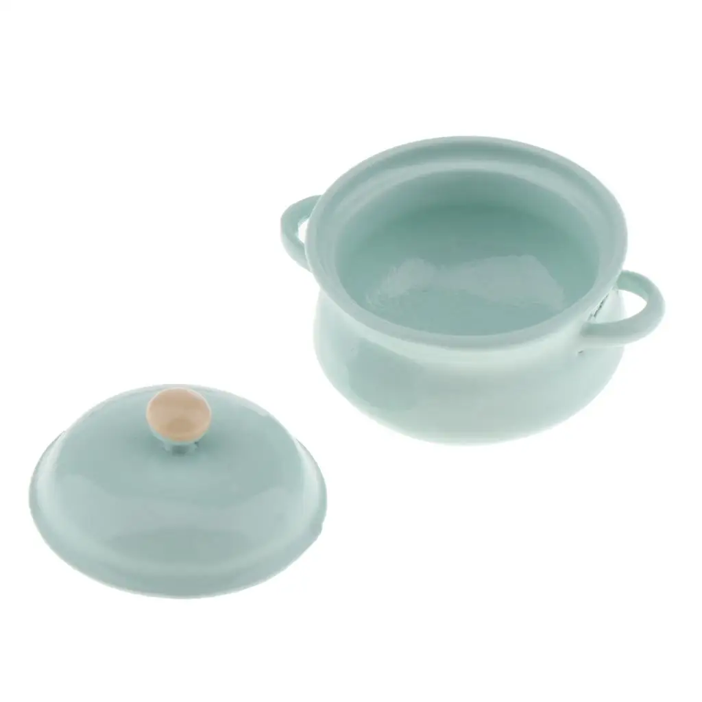 

1:12 Dollhouse Miniature Metal Green Cooking Soup Pot Cookware Dollhouse Kitchen Accessories Miniature Hot Pot