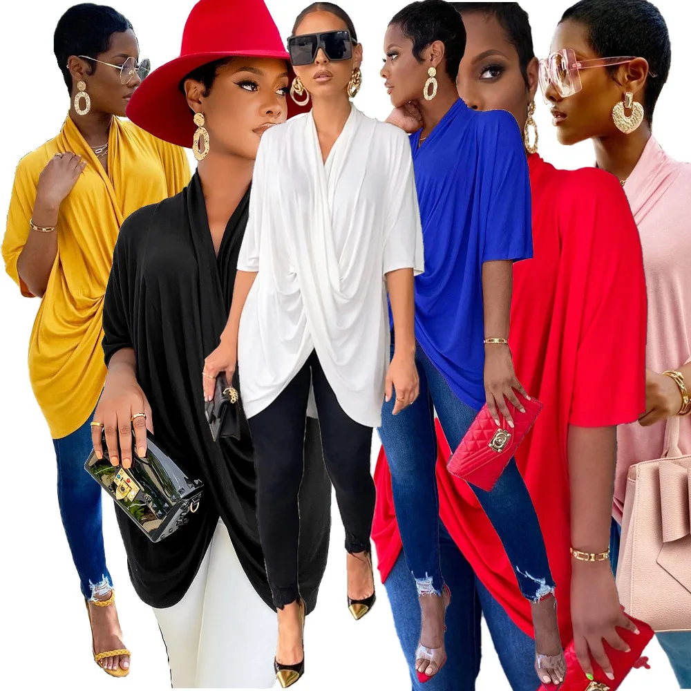 

Casual Women Shirt Solid Color Deep V-neck Short Sleeve Women Top Summer Clothes For Women Outfit