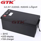 GTK Lifepo4 12 в 250 А  ч 300 А  ч 400 А  ч литиевый аккумулятор BMS яркий цикл для инвертора EV RV Солнечная энергия + зарядное устройство 20 А