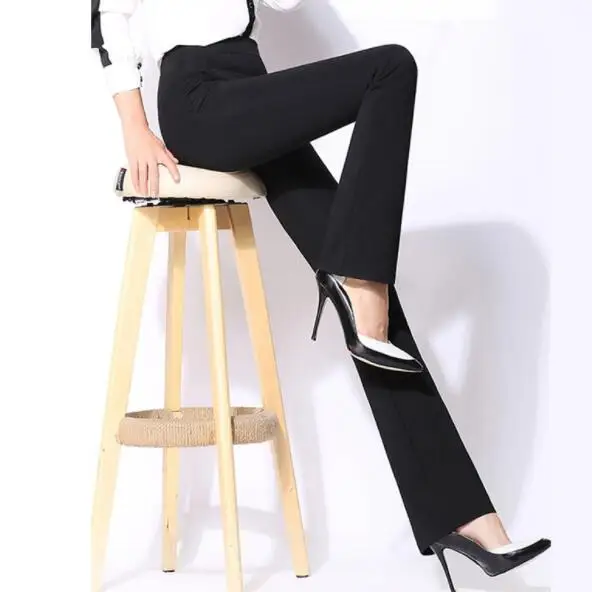 Весенне-осенние Стрейчевые хлопковые расклешенные брюки с высокой талией 2020