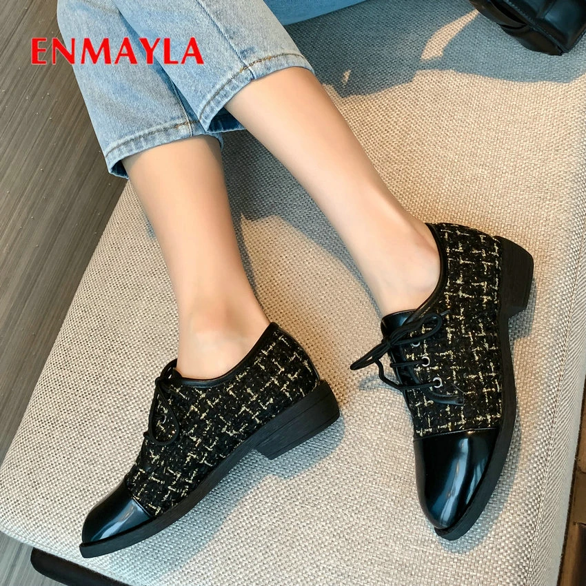 

ENMAYLA/повседневная женская обувь на шнуровке с круглым носком 2020 г. Роскошная обувь из PU искусственной кожи Женская Классическая Демисезонна...