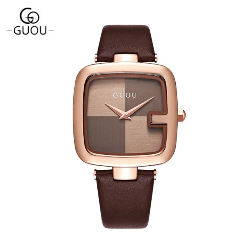 Фото Guou Top Brand Women's Watches 2022 Square Fashion Zegarek Damski Luxury Ladies Bracelet For Women Leather Strap Clock Saati №3