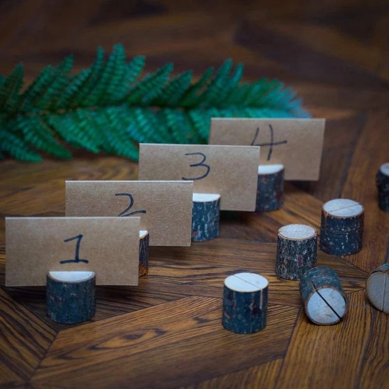 

Wood Pile Name Place Card Photo Holders Wooden Bark Memo Holder Stump Shape Menu Number Memo Stand Wedding Party Decor