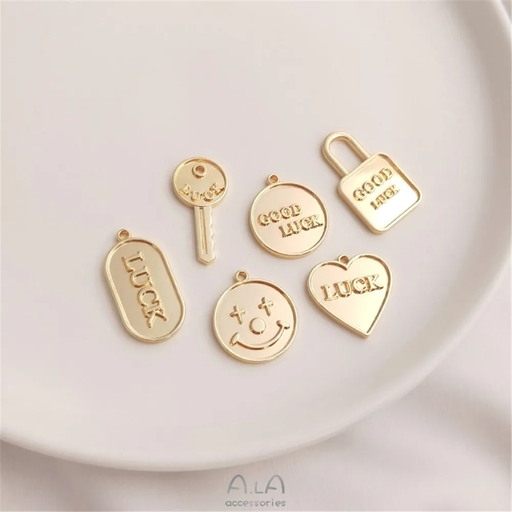 

14K gold clad good luck lock key heart-shaped round brand pendant clown pendant DIY fashion jewelry pendant