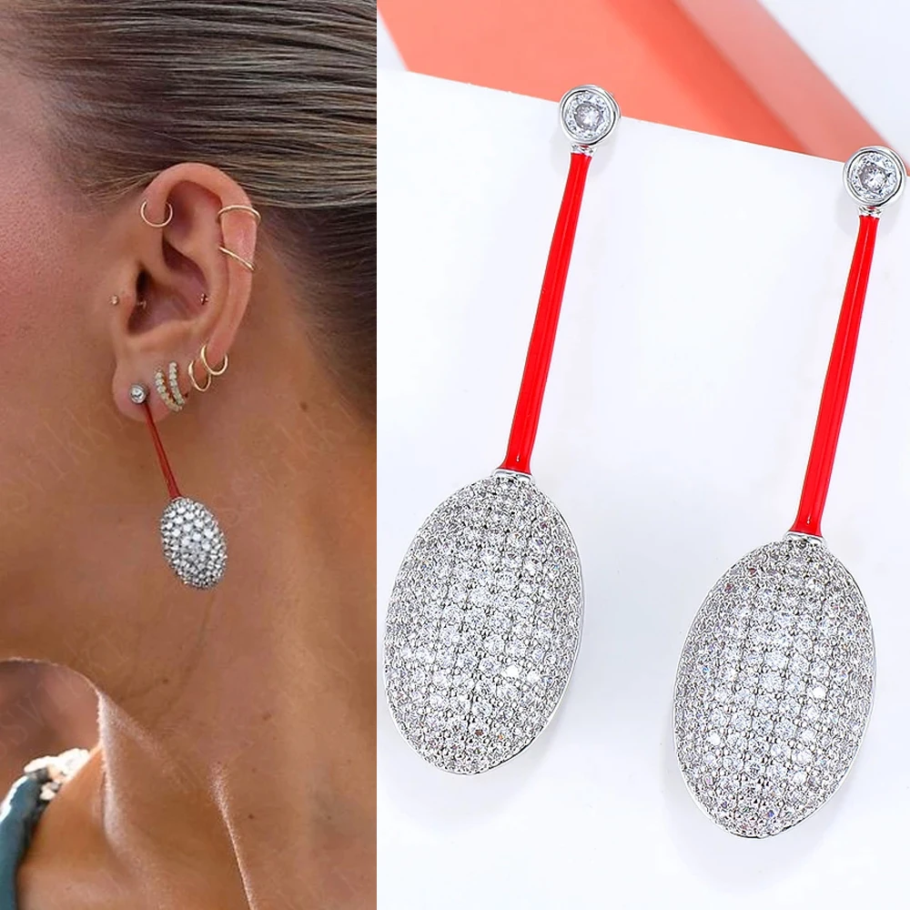 

missvikki 2020 High Quality Luxury Trendy Red Shiny Pendant Earrings Female Charm Earring For Women Bride Wedding Jewelry