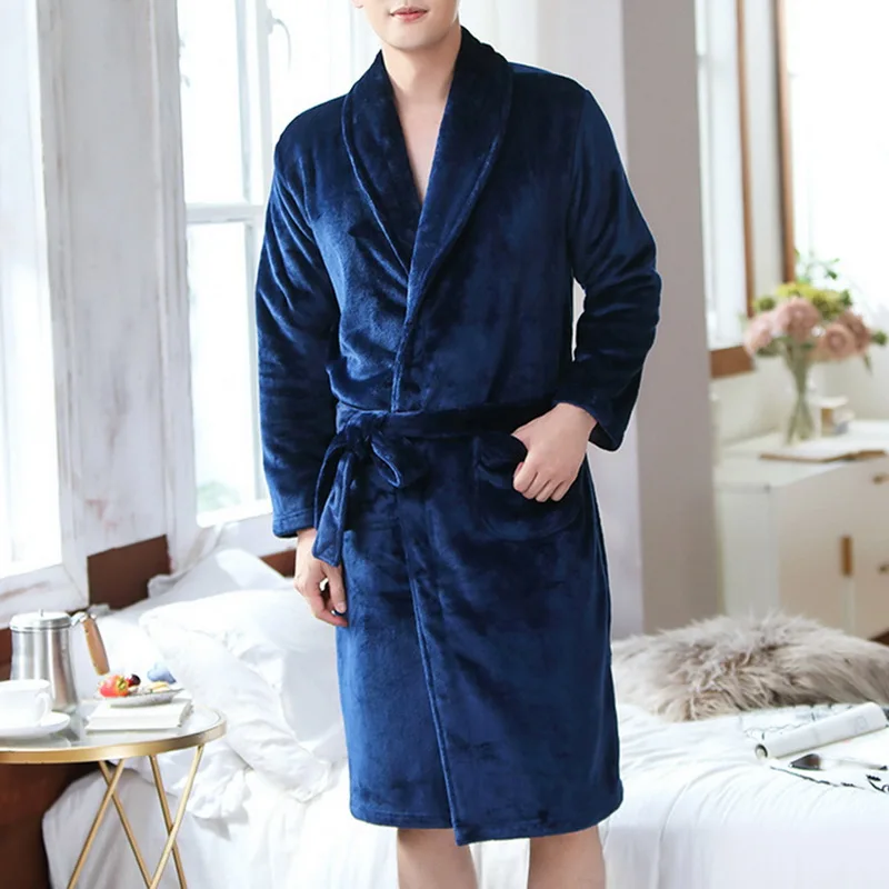 Мужские фланелевые халаты с v образным вырезом и длинным рукавом модные