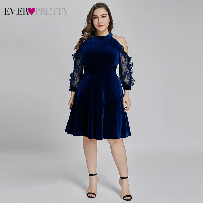 Сексуальные Короткие вечерние платья Ever Pretty AS05896 Холтер А-силуэта длинный кружевной рукав велюр вечерние платья Abiye Gece Elbisesi