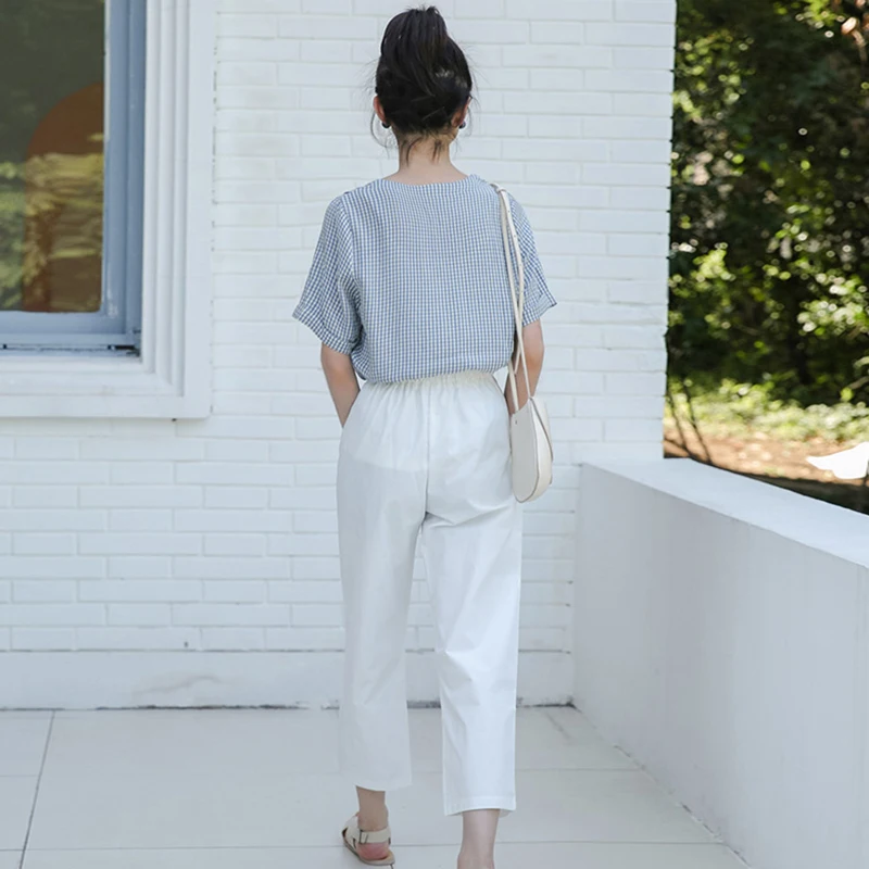 

HiloRill Women Plaid Blouse Summer 2021 V Neck Elegant Shirt Tunic Button Short Sleeve Office Wear Ladies Tops Vetement Femme