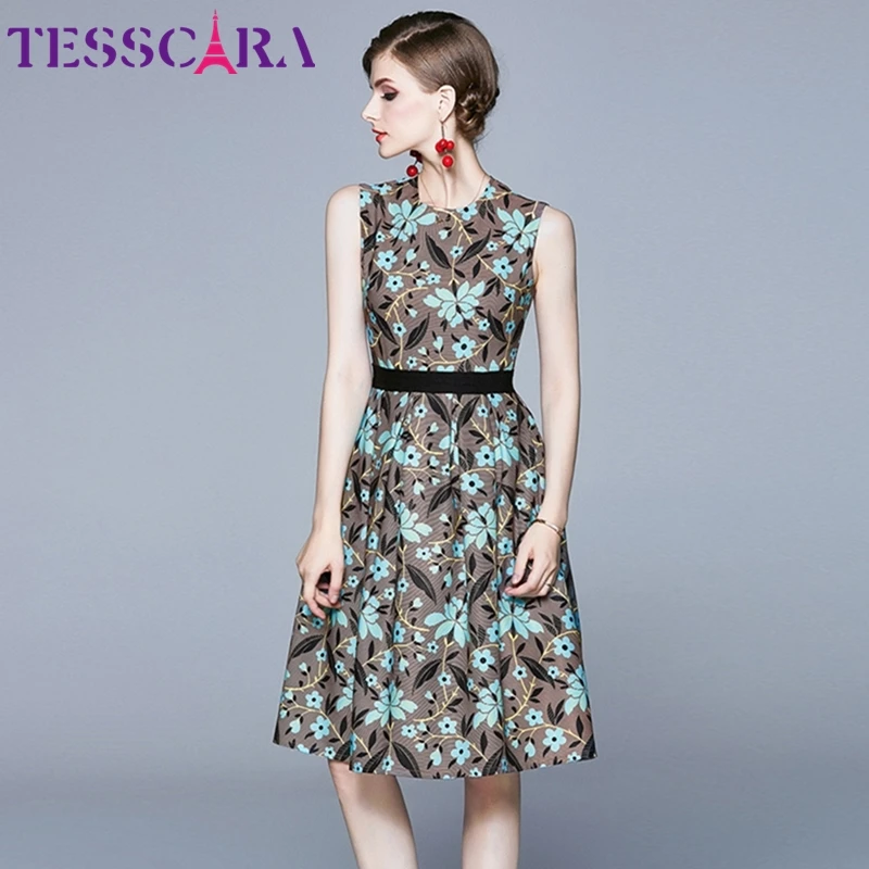 Женское коктейльное платье TESSCARA элегантное винтажное с принтом вечерние платья