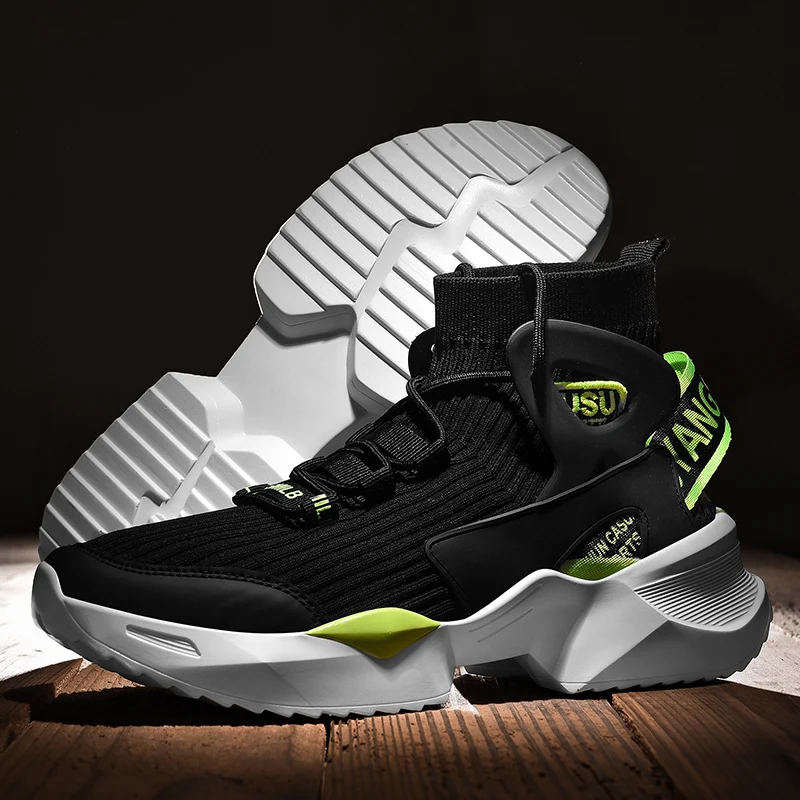 Мужская стильная обувь для бега на толстой подошве Высокие носки Кроссовки