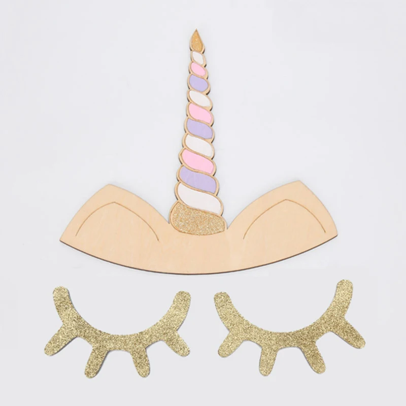 3D деревянный рожок единорога настенное украшение единорог ресницы закрытые