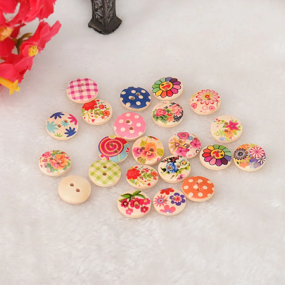 100 шт смешанные цвета с рисунком дерева 2 отверстия деревянные пуговицы для шитья