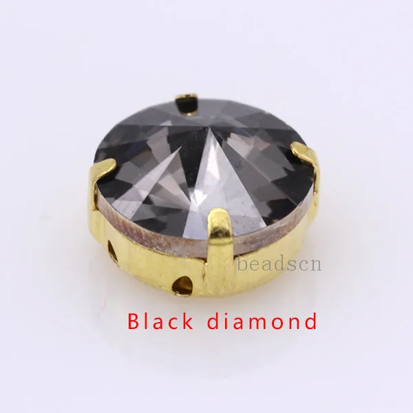 black diamond Все размеры 25 цветов 6-25 мм круглые Rivoli Швейные стеклянные камни золотые коготь Пришивные хрустальные стразы для свадебного платья изготовление ювелирных изделий - Цвет: black diamond