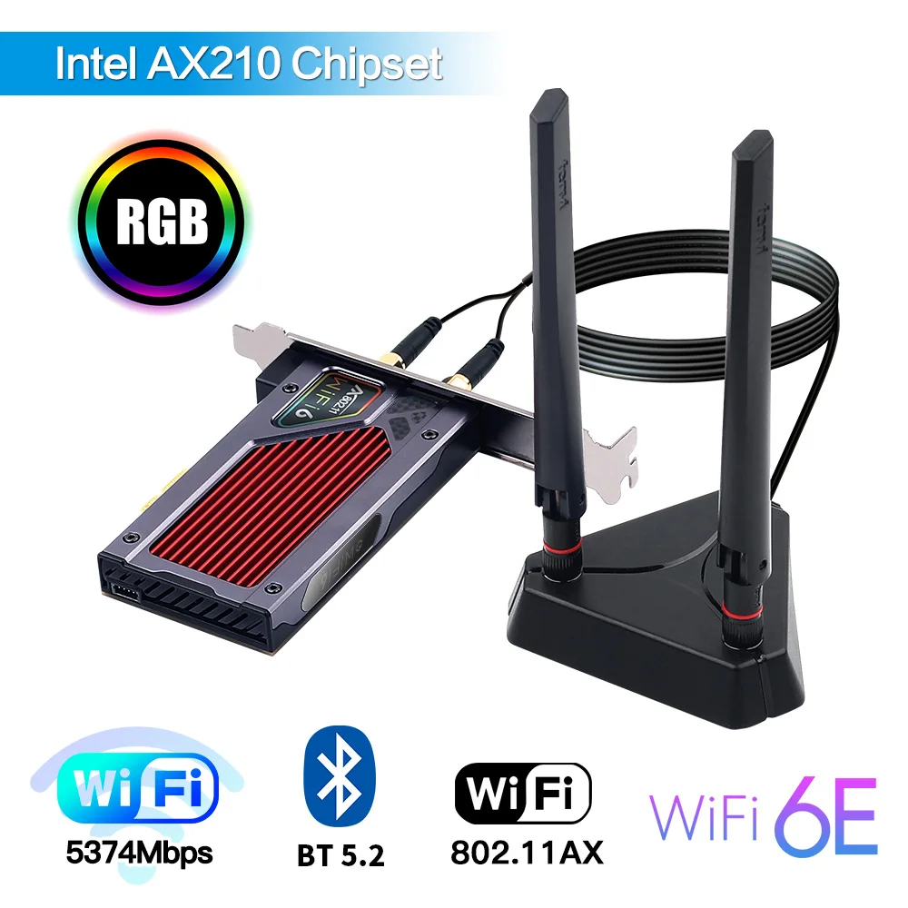 Fenvi Desktop Wi-Fi 6E AX210 PCIe WiFi Adapter 2.4Ghz/5G/6G Bluetooth 5.2 802.11ax Intel AX210NGW Wireless Wifi6 Card Windows 10