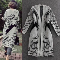 women autumn winter loose long sleeve head embroidery knit cardigan sweater coat loose sweaters for women cardigans