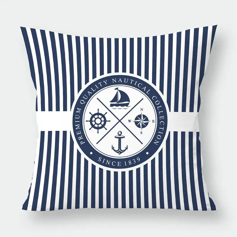 Sea Blue Compass Printed Cushion Cover Anchor Pattern Marine Ship Throw Pillow Case Decorative Pillowcase Cojines Almofadas - Цвет: 7