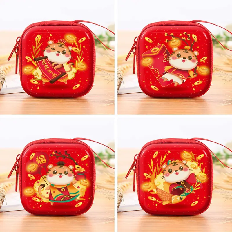 

Female Bag Red Festive New Year Tiger Year Mascot Tinplate Zipper Coin Purse Printed Coin Purse Square Coin Purse Cute Wallet