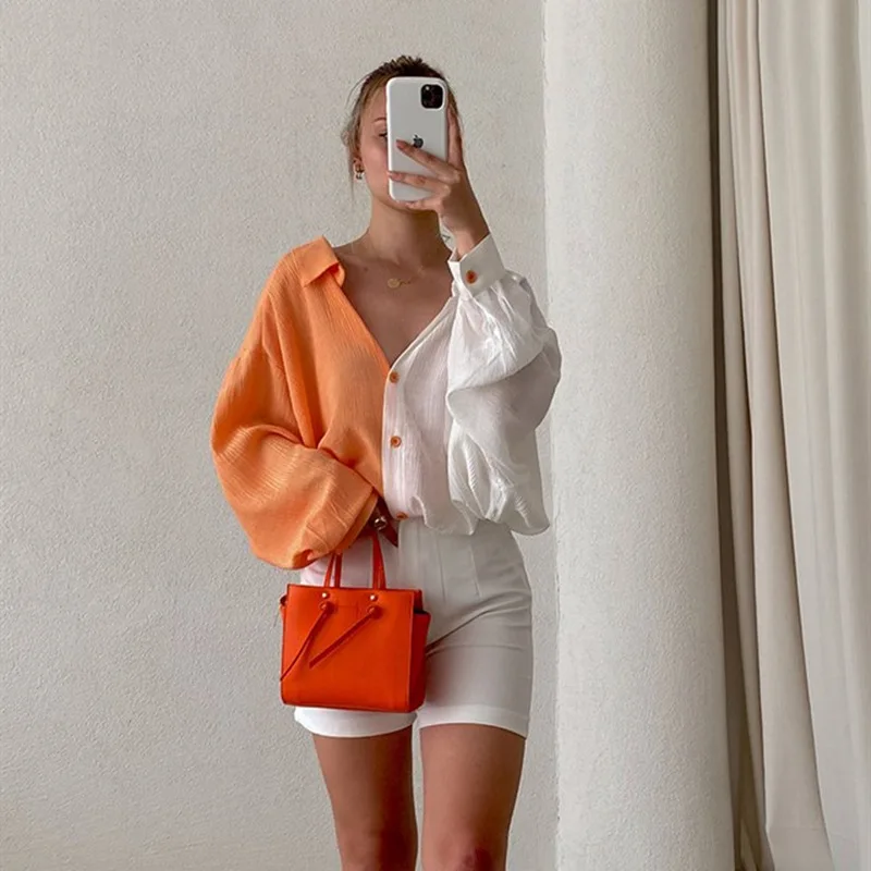 

Блузка Wepbel, свободная повседневная Уличная одежда, рубашка, топы, рубашка, женская модная однобортная рубашка контрастных цветов с длинным ...