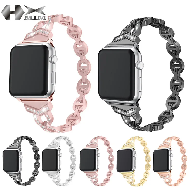 

Apple Watch Series 5 4 3 2 40MM 44MM 38MM 42MM stainless steel strap iwatch6 ladies diamond strap metal ring accessories