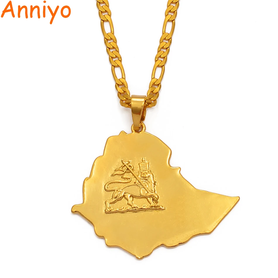Anniye, эфиопская карта, кулон, ожерелье, s цепь, для женщин и мужчин, золотого цвета, ювелирные изделия, Африка, эфиопиа, Лев, ожерелье, карты#004201