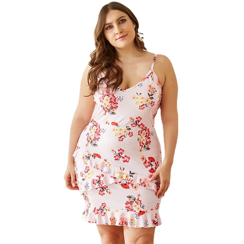 

D1060 Suspender Flower Leisure Large Size Loose Bottomed Home Clothes