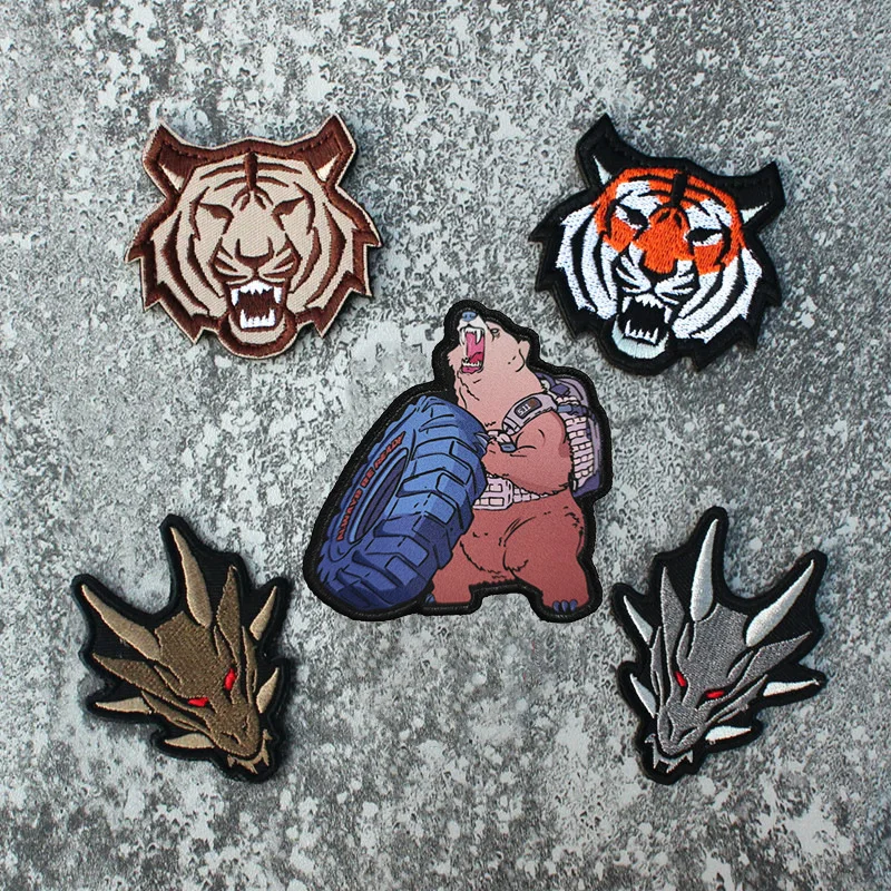 Animal Series Embroidery Patch Tigher Bear Wolf Fox Bulldog Dog Monkey Rabbit Warrior Armed Guns Badge Clothing DIY Accessories | Дом и сад