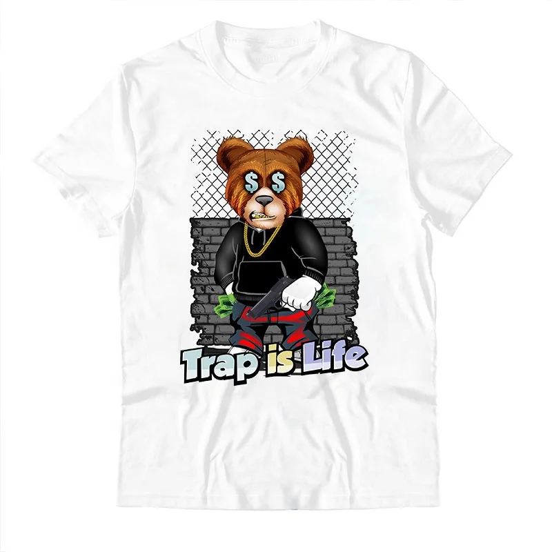 

New Dropshipping Hip Hop Money Bear Print Oversized Men Tees Graphic T-shirt Vintage Plus Size Neck Tshirt Men 100% Cotton