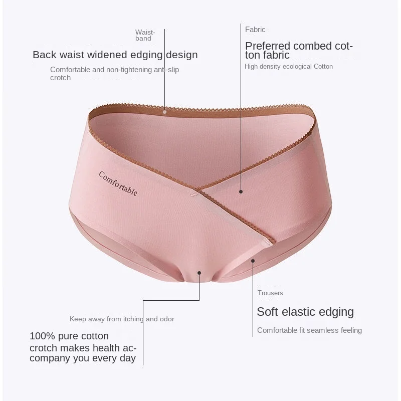 

MiiOW 4 PCS Cotton Pregnant Women's Underwear Cotton Antibacterial Second Trimester Can Wear U-shaped Belly Lifts No Traces