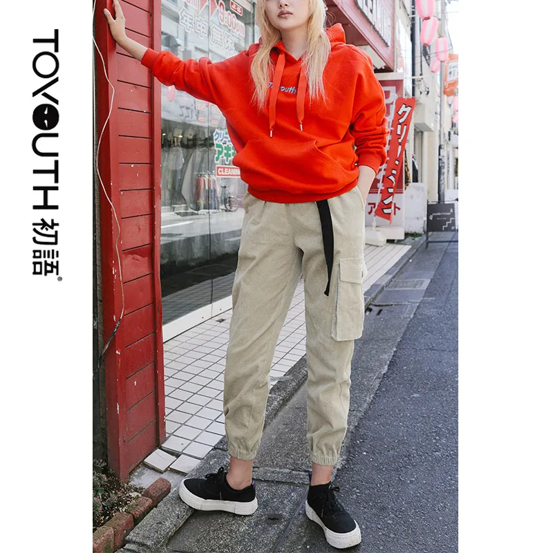 Toyouth женские уличные брюки карго однотонные осенние вельветовые с большими