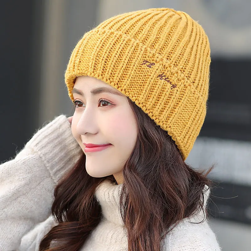 

[DINGDNSHOW] 2019 Winter Cap Skullies Cotton Beanies Hat Letters Bonnet Hat Knitted Hat Women