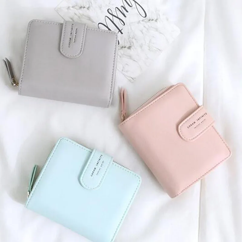 

Новинка 2021, модный Дамский кошелек на молнии с пряжкой, женские кошельки, Маленький модный брендовый кожаный кошелек, кошелек с зажимом для ...