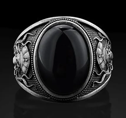 Панк готика пиратское кольцо с черепом для мужчин овальный черный камень