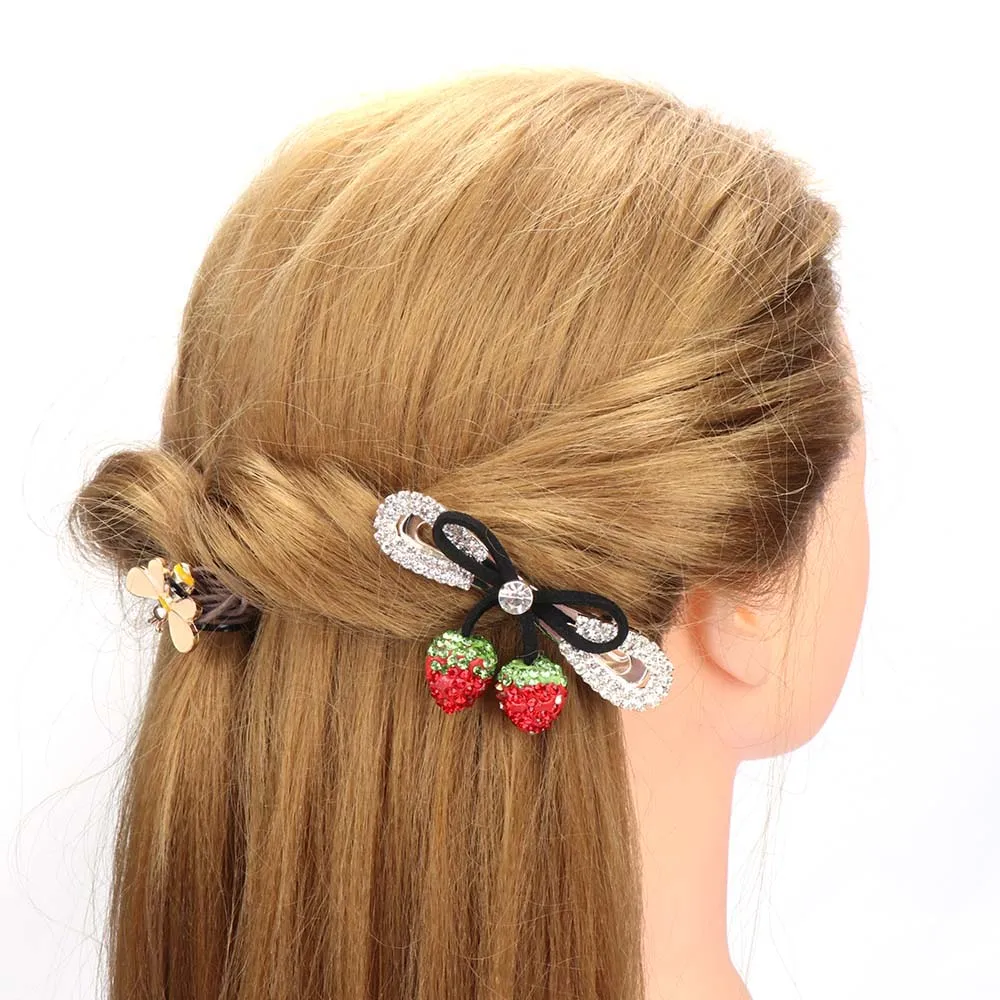 

Strawberry Rhinestone Hair Clip Cute Fruit Hairpins Girls Kids Fashion Hairpin Headwear Bang Clip Hair Accessories