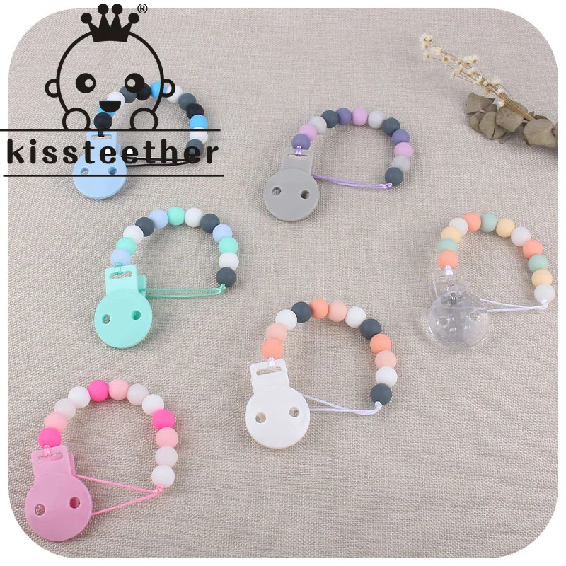 

Kissteether Molar Pacifier Chain 1pcs Silicone Bead Round Nipple Clip Silicone Chain Nipple Support Newborn Teether Accessories