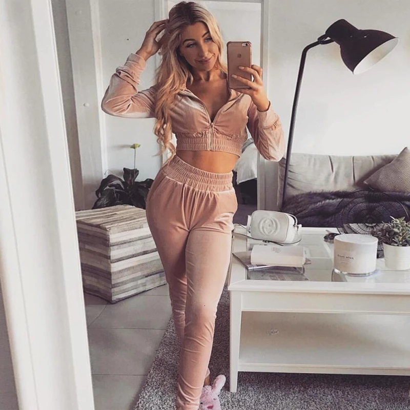 CAUSEY женские бархатные комплекты из двух предметов с длинным рукавом комбинезон