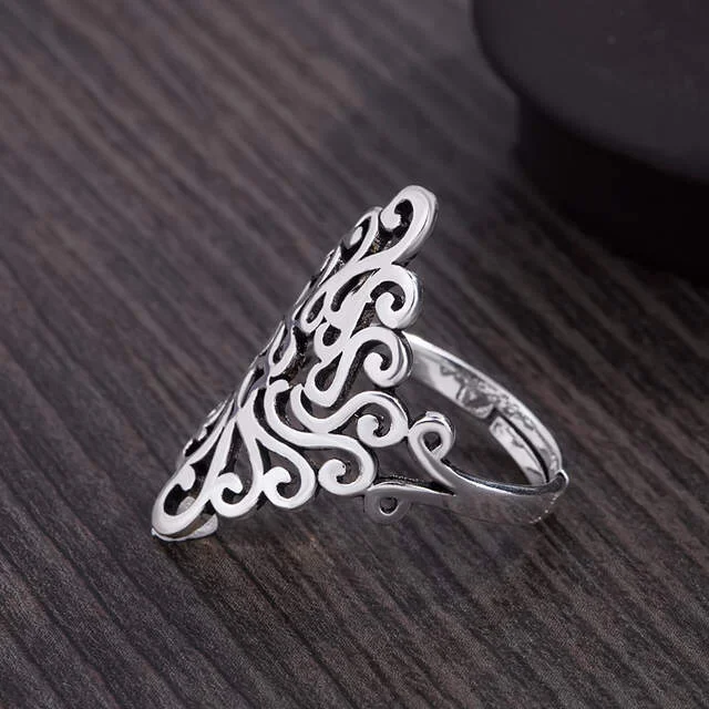 Bijoux 925 Sterling Silver Large Flower Rings for Women Gift Ladies Adjustable Size Antique Ring Joyas De Plata Anillos | Украшения и