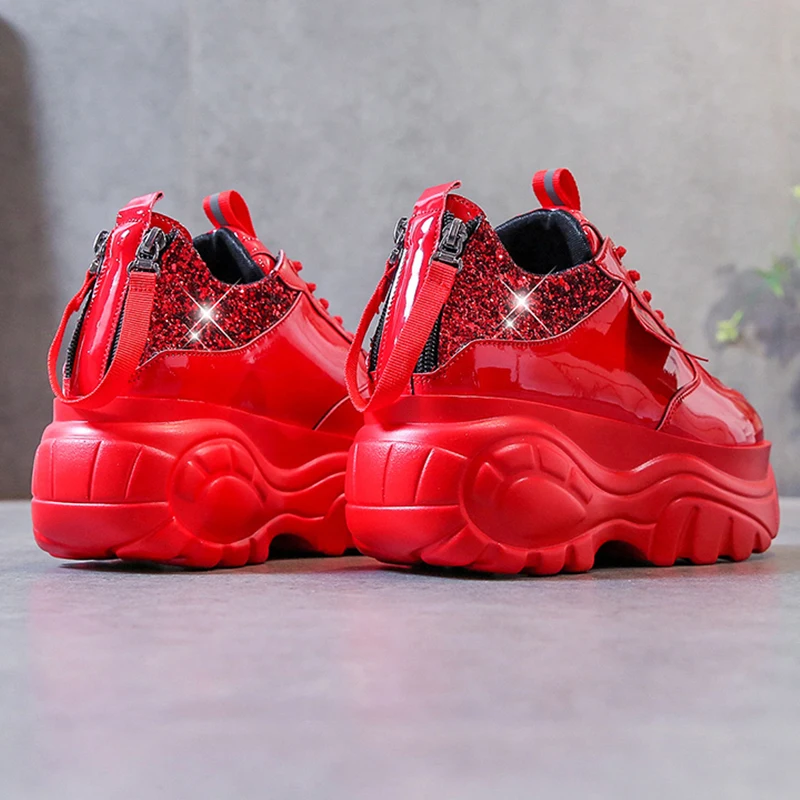 Женские Блестящие Кроссовки повседневная обувь на платформе шнуровке молнии