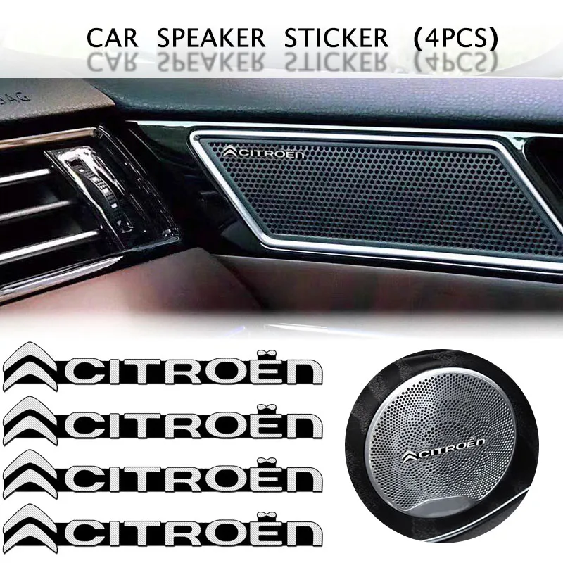 

4pcs 3D Car Speaker Audio Emblem Sticker Auto Interior For Citroens C1 C3 C4 C5 C6 C-ELYSEE VTS Picasso Cross Cactus C4L DS3 DS5