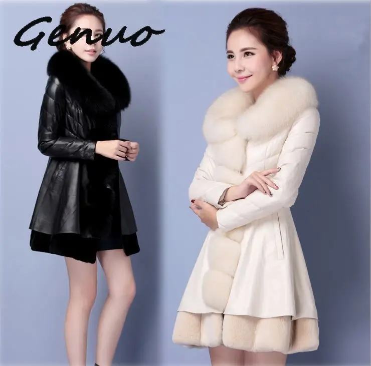 Натуральная Новинка 2019 женская кожаная длинная куртка новая зимняя облегающая