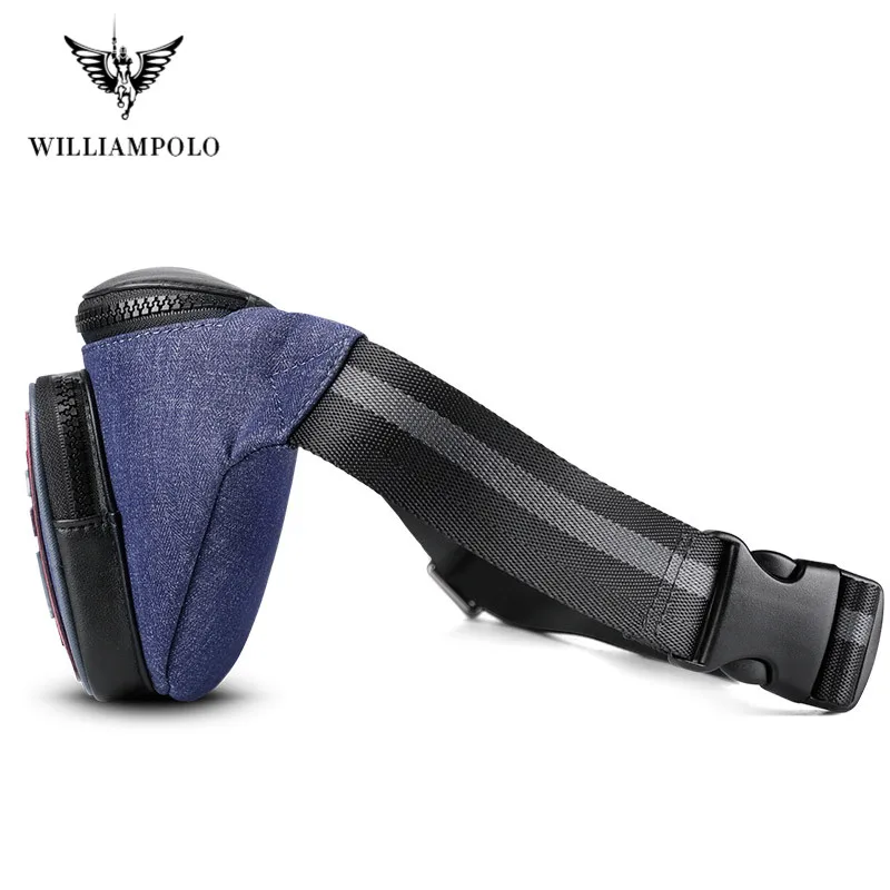 Мужская поясная сумка WILLIAMPOLO джинсовая Холщовая Сумка стильная многослойная для