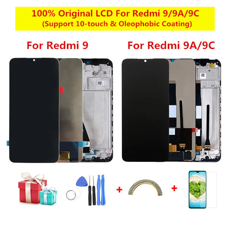 100% Оригинальный ЖК дисплей для Xiaomi Redmi 9 9A 9C, ЖК дисплей с рамкой и сенсорным экраном в сборе для Redmi 9A 9C, ЖК дисплей, экран