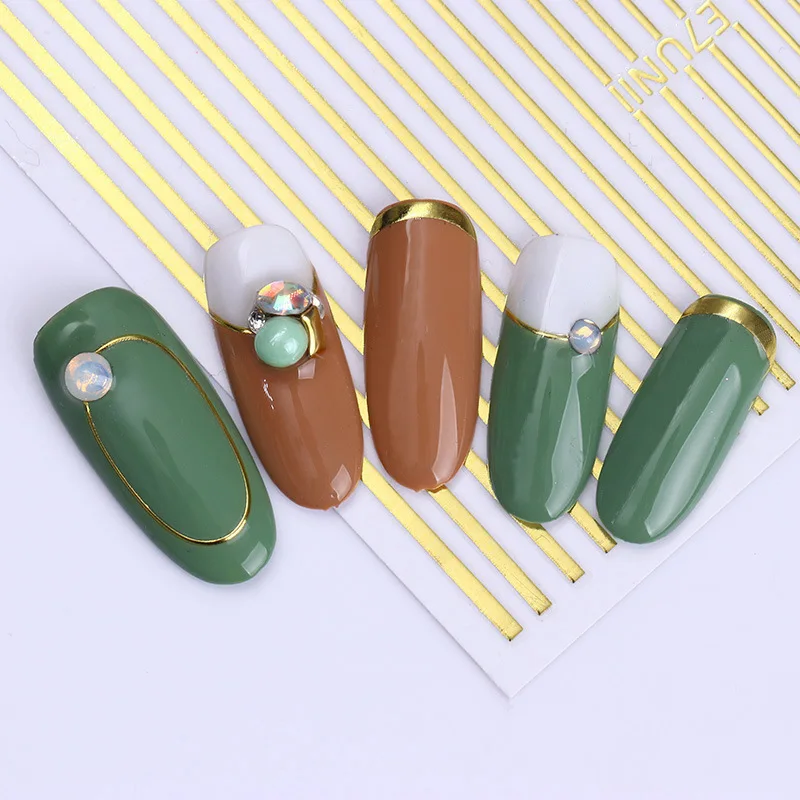 

1 Sheet Nail Sticker Gold Silver Stripe Line 3D Metal Striping Tape Self-adhesive DIY Beauty Nail Art Decoration Stickers Decals