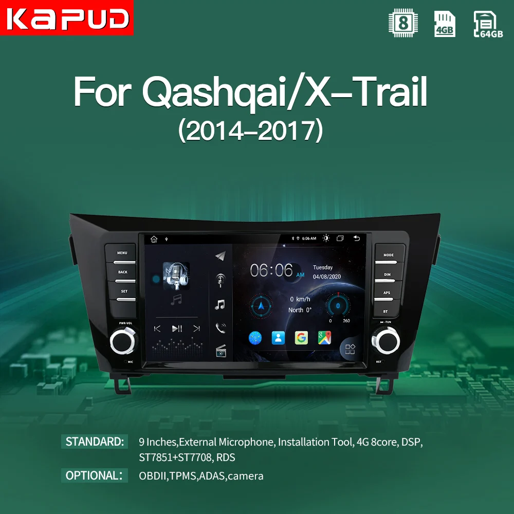 

Kapud Car Radio 8"Android 10 GPS Navigation DSP Video Multimedia Player Stereo,For Voiture Nissan X-Trail J11 Qashqai 2014 2019