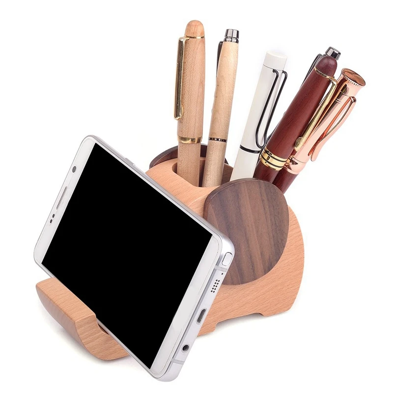 

1 Pcs Wooden Elephant Cell Phone Holder & 1 Pcs Creative Desktop Storage Soldier Knight Pen Stand Holder
