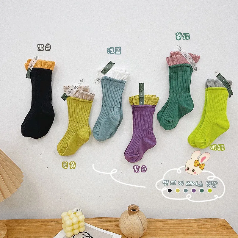 

2021 Autumn New Children's Socks Baby Solid Color Big Lace Socks Baby Girl Cute Princess Socks Trendy Socks/ Lot (3 Pieces)Price