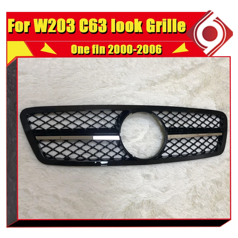 Для Mercedes C Class C203 W203 Sedan Sports C63 Style Grill Grills электропластина с одним плавником прямая