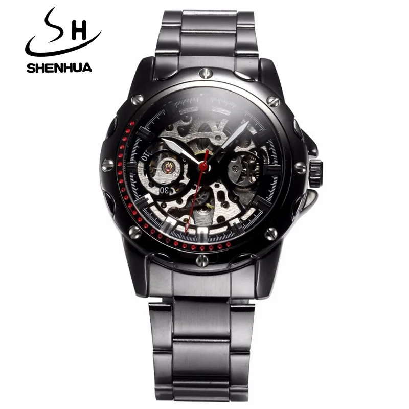 Reloj Hombre мужские часы SHENHUA спортивные наручные механические скелет ударопрочность